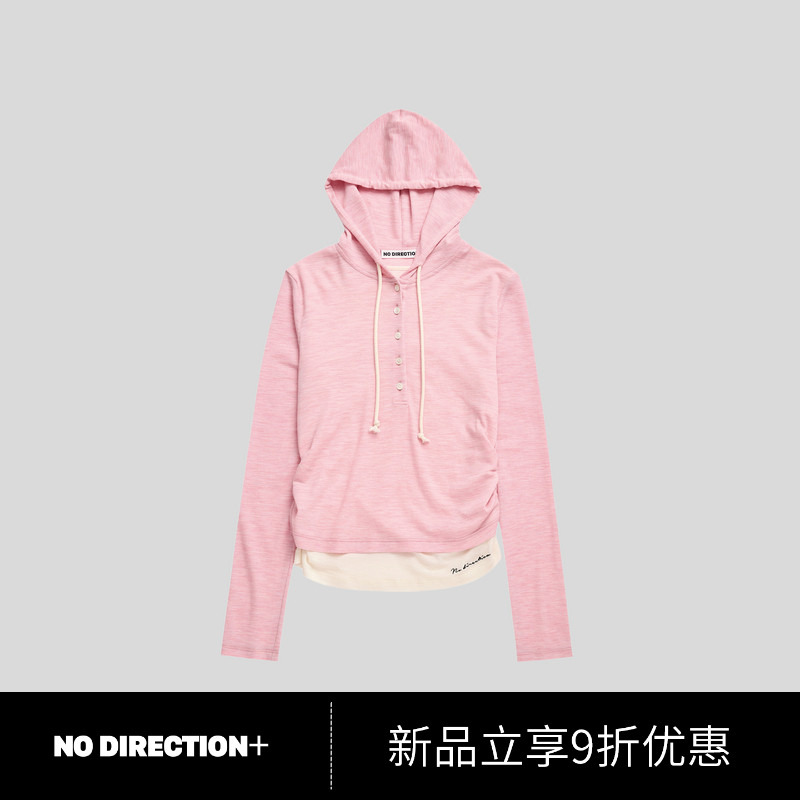 No Direction+2026 Autumn Waist-Cinching Color-Block Faux Two-Piece Wool Hooded Top N634011341A No Direction+2026 Autumn Waist-Cinching Color-Block Faux Two-Piece Wool Hooded Top N634011341A