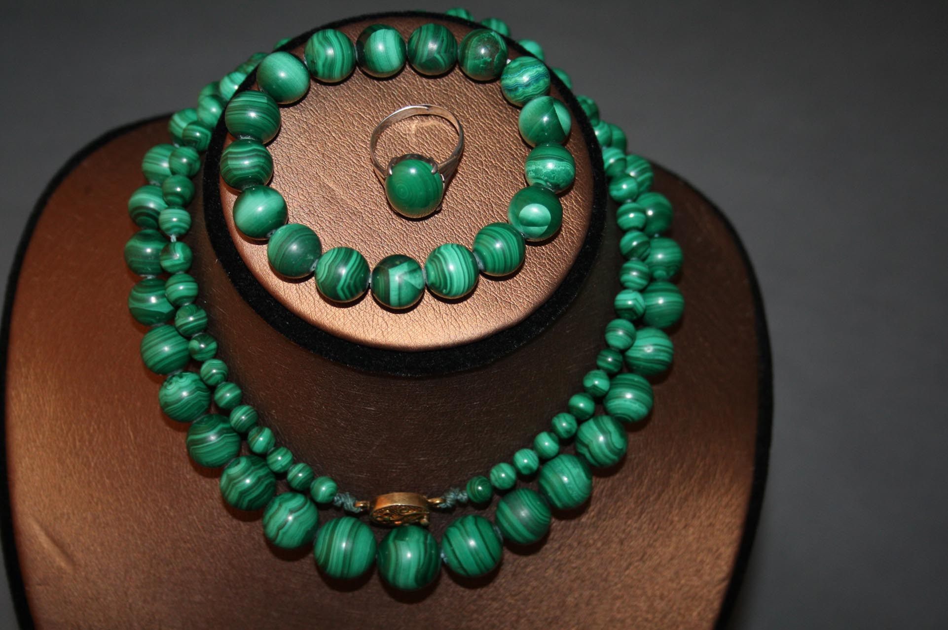 Old foreign trade natural malachite necklace old natural malachite big brand long necklace three-piece set price orphan