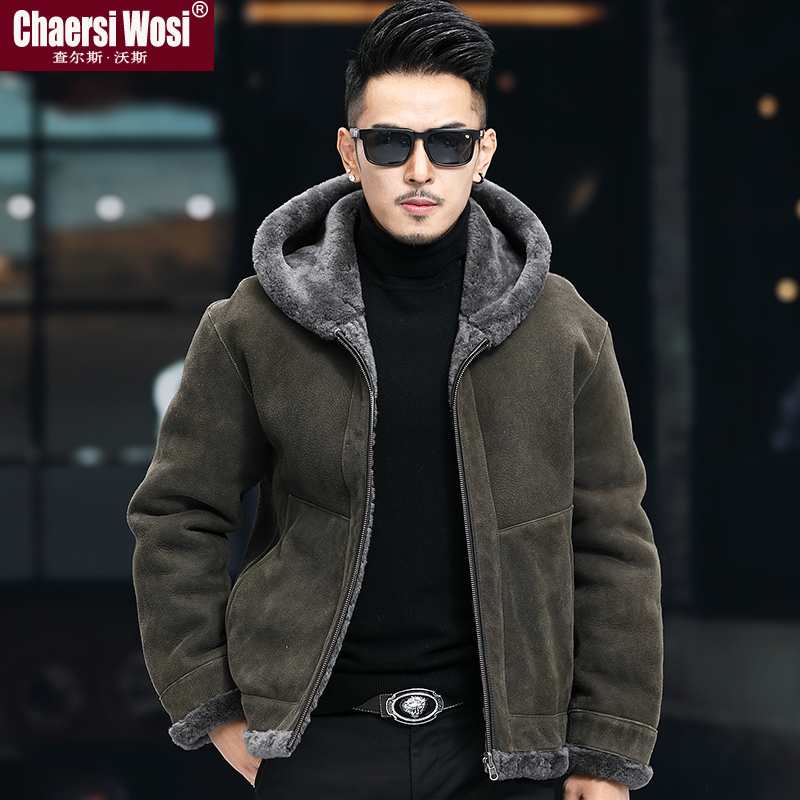 Haining Reversible Genuine Sheepskin Shearling Men's Winter Leather Jacket with Fleece Lining