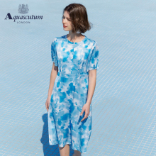 Aquascutum/Yagsidian Summer Women's Short sleeved Dress with Waist Wrap Printed Skirt Q4773EL011