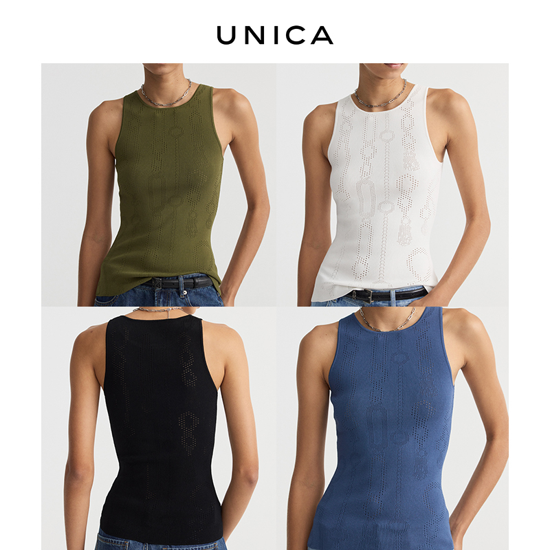 Unica/French Elite Cool and Soft Stretch_Original Chain Totem Hollow Knit Tank Top