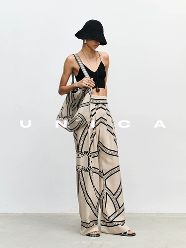 UNICA/Практическая и модная оригинальная холщовая сумка с тотемом пони_Тканая дизайнерская сумка из необработанного льна с принтом