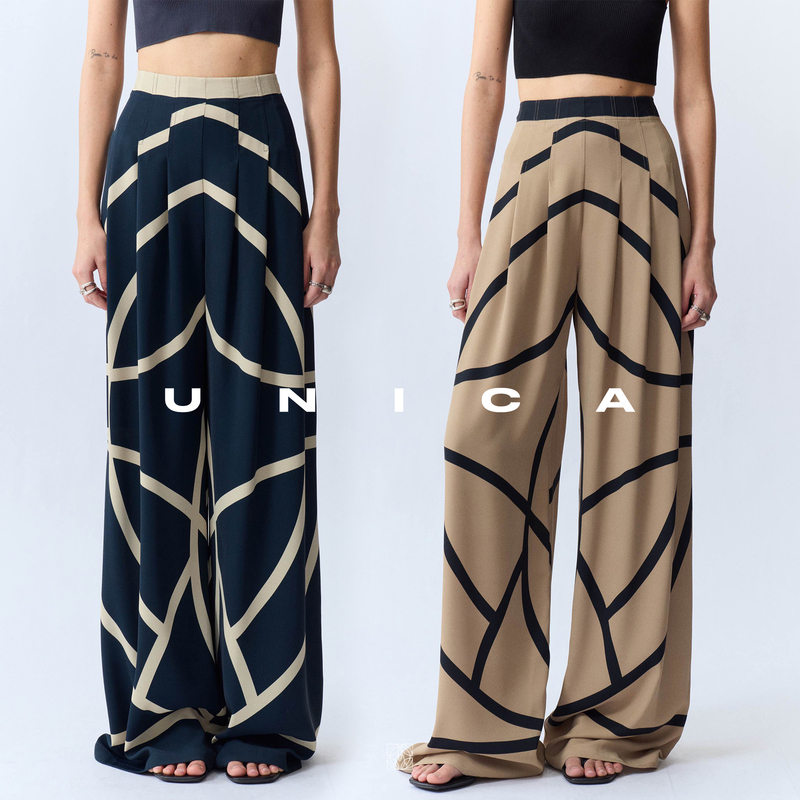 Unica/Classic Pony Pants Machine Washable Original Pony Totem Minimalist Line Print Fashionable Wide-Leg Pants