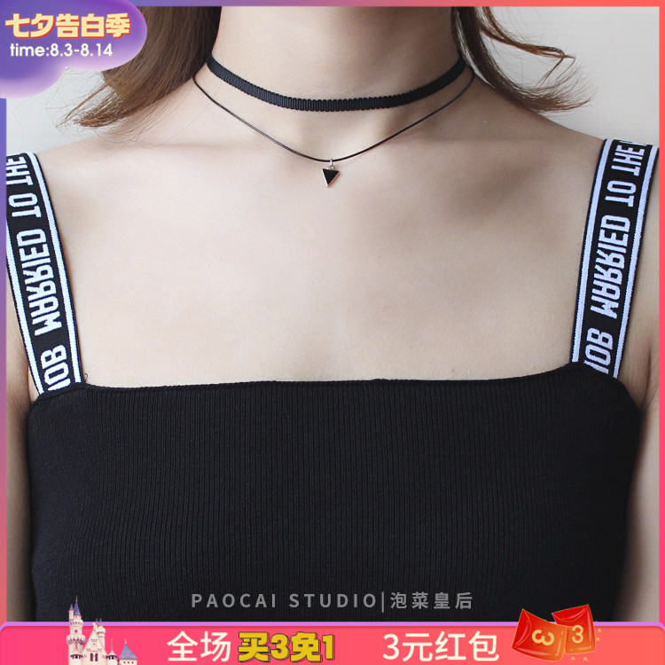 Handmade stacked triangle clavicle chain women's simple short neck strap ring Korean necklace wild student neck jewelry
