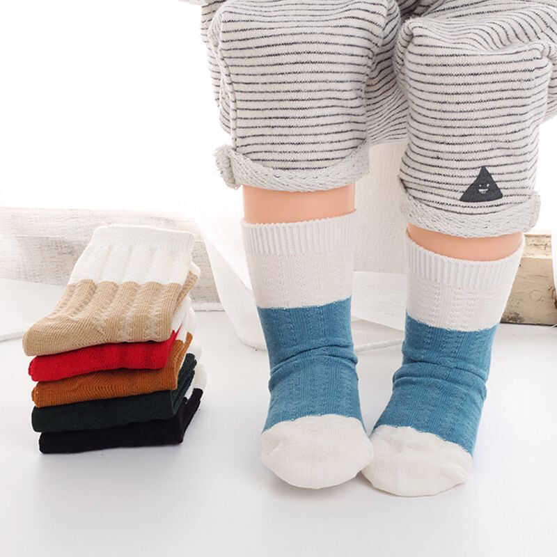 New Spring Summer Bicolor Short Drum Socks Children No Bones Pure Cotton Socks Baby Thin Socks