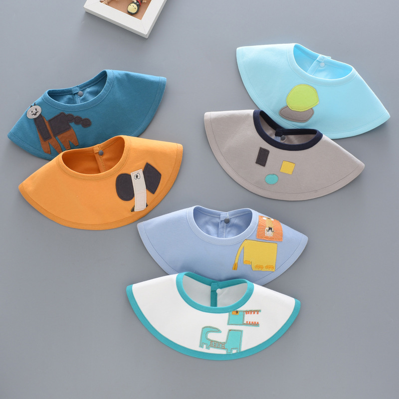 2 dress baby waterproof bib 360-degree cartoon embroidered pure cotton saliva towel baby double round bib
