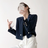 Осенний короткий однотонный костюм, городской стиль, в западном стиле