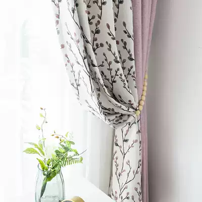 Modern simple splicing curtains Bedroom pastoral style bay window Floor-to-ceiling window Jacquard fabric custom shading escape window