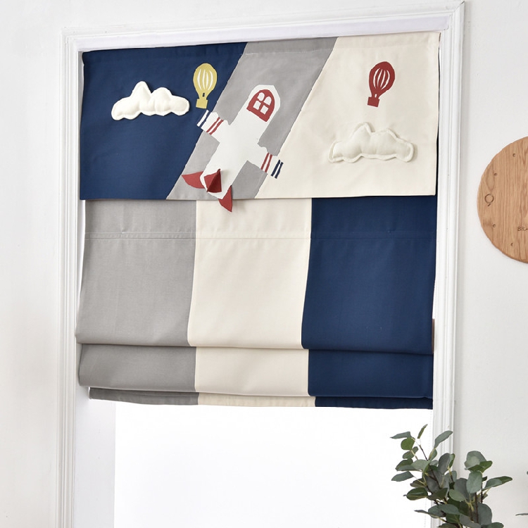 Cloth airplane children's room boys bedroom small window cloth art rolling curtain electric lifting Roman curtain bay window shade short curtain