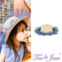 Toullejour girls clothing retro Inn College style Sub-printed mesh yarn lace flat top sungrass hat
