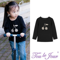 Toullejour spring autumn girls loaded with cotton manmade retro cherry printed long sleeve T-shirt with undershirt
