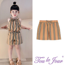 Toulejour Girls Summer Explosions Classic English Striped Bow Elastic Waist Cotton Shorts Hot Pants