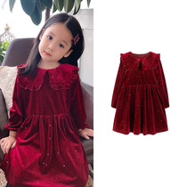 Toulle Jour Girls Dress Wine Red Velvet Big Turnover Long Sleeves Gown Dress Birthday Party Nepotism Princess Dress
