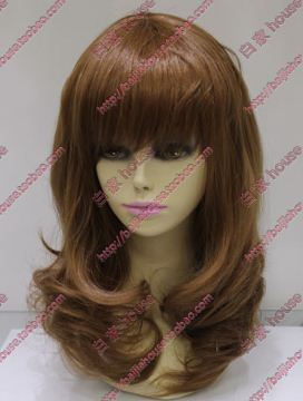 Cosplay Wig, Medium-Long Curly Hair, Bob Cut, Straight Bangs, Flattering for Round Face, Fluffy, Stylish, Natural High-Temperature Fiber Cosplay Wig, Medium-Long Curly Hair, Bob Cut, Straight Bangs, Flattering for Round Face, Fluffy, Stylish, Natural High-Temperature Fiber