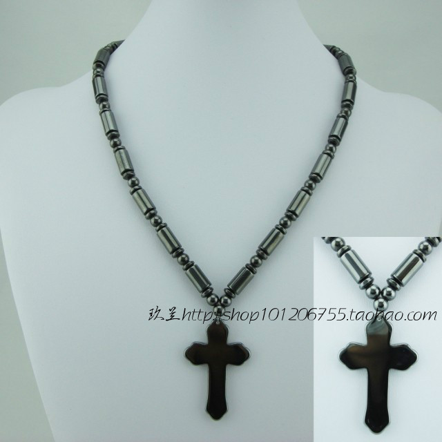 Magnetic black gallstone jewelry big plum cross straight tube clip round clip flat necklace will sell gift stall gifts