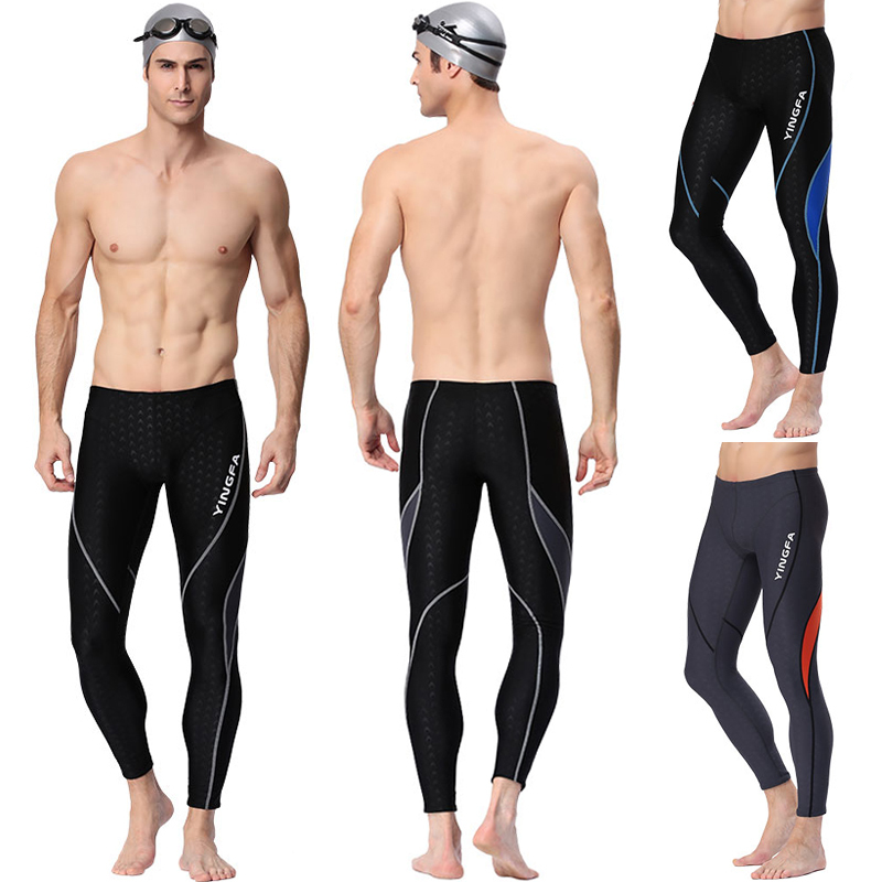 Yingfa Men's Long Swim Trunks for Competition and Training, Sharkskin Long-Leg, Warm, Sun-Protective, Quick-Drying, Professional Nine-Point Swim Trunks for Surfing