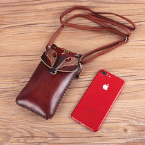 Summer new genuine leather mobile phone bag Handmaid Oblique Cross Bull Leather Single Shoulder Mini Cute Cartoon Fox Small Bag Zero Wallet