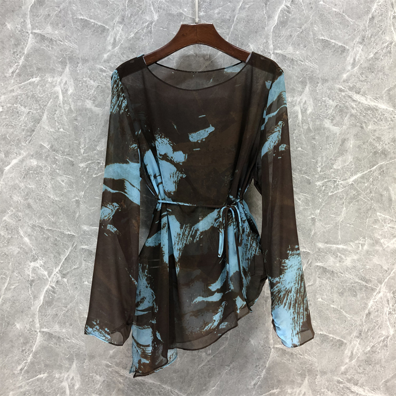 Now Nanyou High Goods # Printed Irregular Fashion Shirt Blouse for Women, European Style, New Summer Style, Slit Top 67g15 Now Nanyou High Goods # Printed Irregular Fashion Shirt Blouse for Women, European Style, New Summer Style, Slit Top 67g15