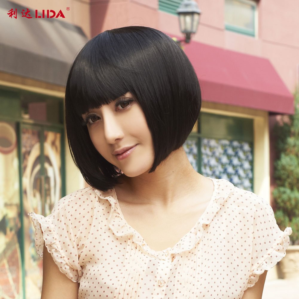 利达假发短发女韩短直发 bobo头齐刘海逼真蓬松修脸假发波波头