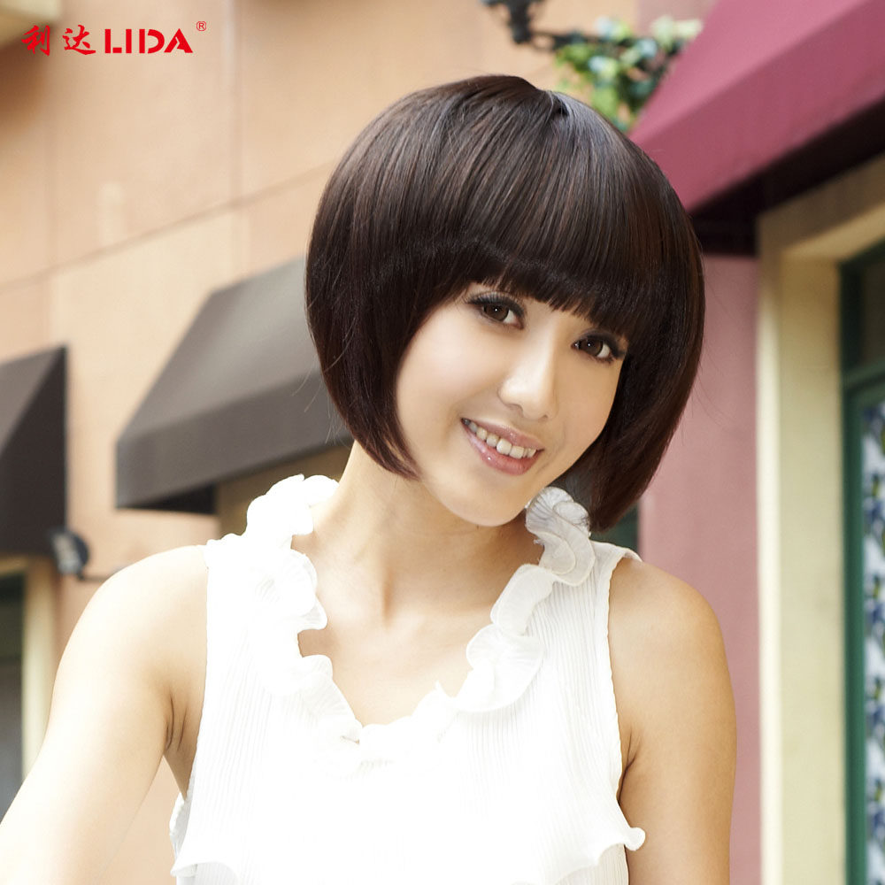 利达假发女短发 时尚女短直发bobo头齐刘海波波头 直发短发假发