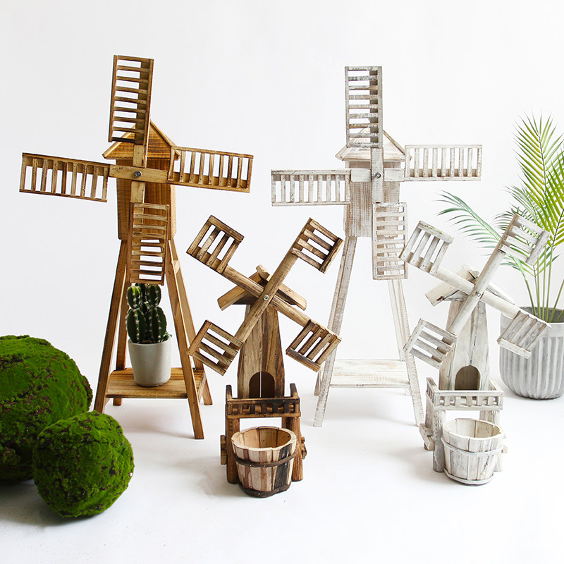 Creative handmade wood doing old white windmill pendulum pieces Shelve Flower Racks Kindergarten Decoration Photo photography props