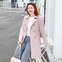 (Clearance 150 yuan)Large size womens autumn fat mm loose double-breasted flip split collar medium-long windbreaker jacket