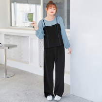 MSShe big code womens dress 2021 new fat sister fake two snow-shirt sling West suit pants two suits