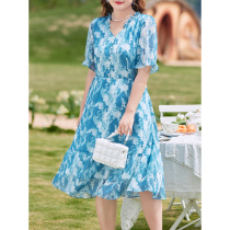 MSShe big code summer dress women 2022 new fat mm bohemian dresses with wind emulated silk snowspun crewy dress