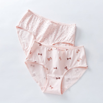 MsShe large size fat mm sweet bow print comfortable cotton incognito underpants Breathable mid-waist briefs