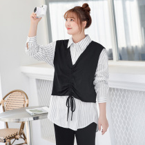 (Clear Cabin RMB80 ) Big Code Womens Clothing Spring Clothing Career Sensation Little Fresher Horse Chia Striped Shirt Two Suits