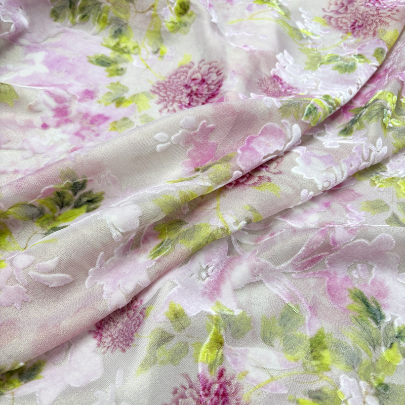 Silk Velvet, Mulberry Silk, Peony Flower Gold Thread Print, Burnt Flower, Damaged Flower Dress, Cheongsam Top Fabric