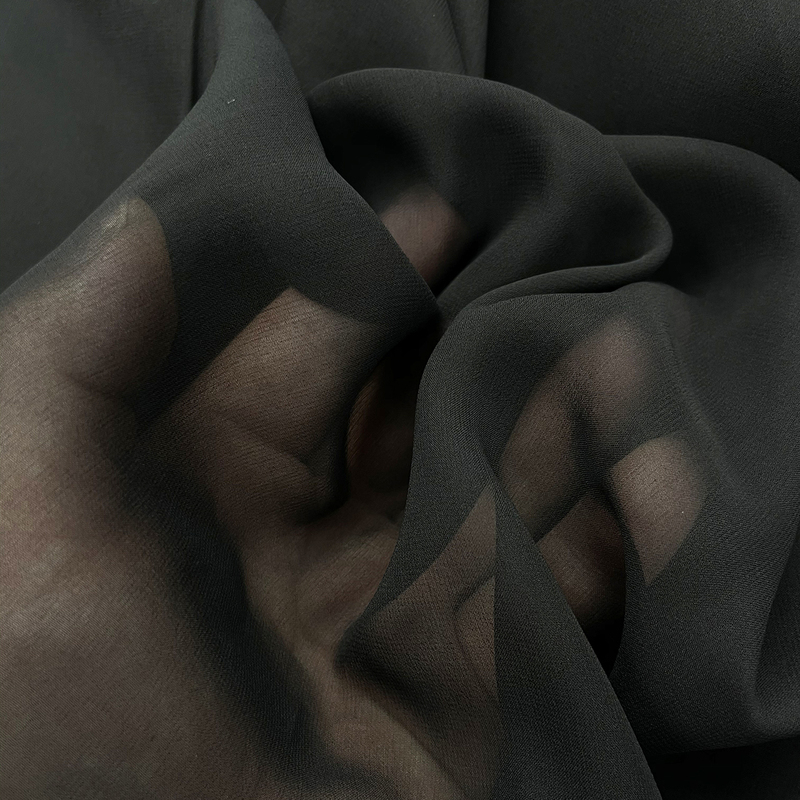 Black 100% Mulberry Silk Georgette Solid Color Scarf Dress Sheer Clothing Fabric