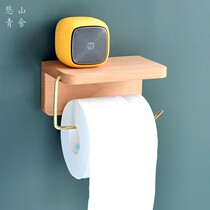 Punched-free toilet toilet paper holder tissue holder toilet holder copper hand paper roll paper holder Nordic black walnut wood