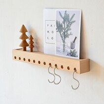 北欧风简约实木装饰挂钩置物架玄关衣帽钩浴室毛巾钩搁架墙上隔板