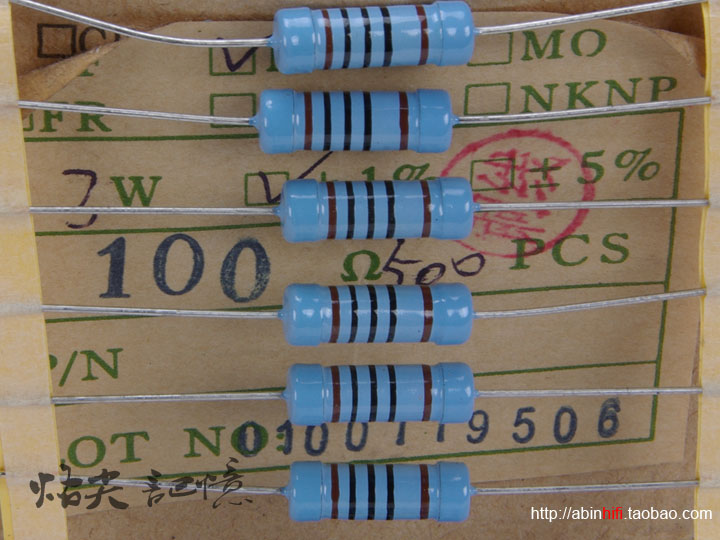 Factory produced 1%precision five-color ring 3W 100 Ohm 100R color ring resistor