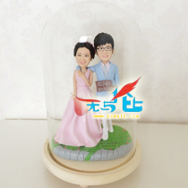 Glass cover live-action soft pottery doll custom mud doll birthday wedding gift creative gift 20CM wax figure Q version