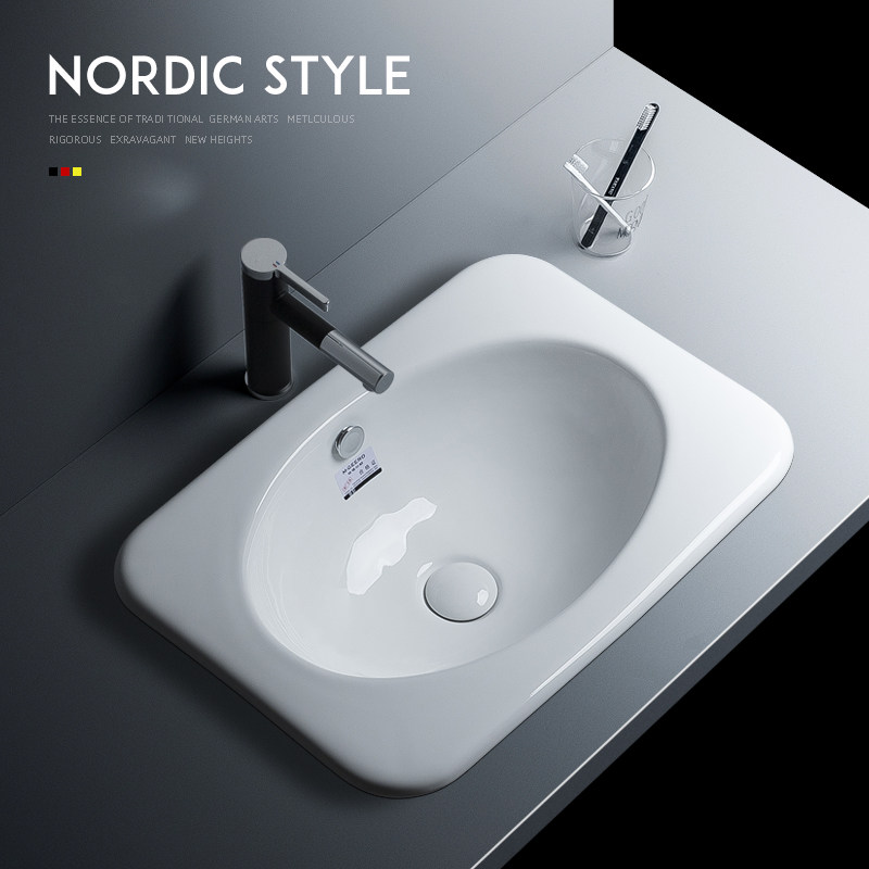 Large-size ceramic semi-embedded washbasin washbasin above-the-counter basin balcony rectangular bathroom Taichung basin