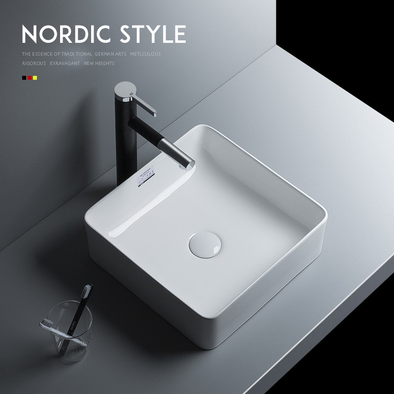 Nordic fashion countertop basin square washbasin home 36CM ceramic washbasin washing machine cabinet small art basin
