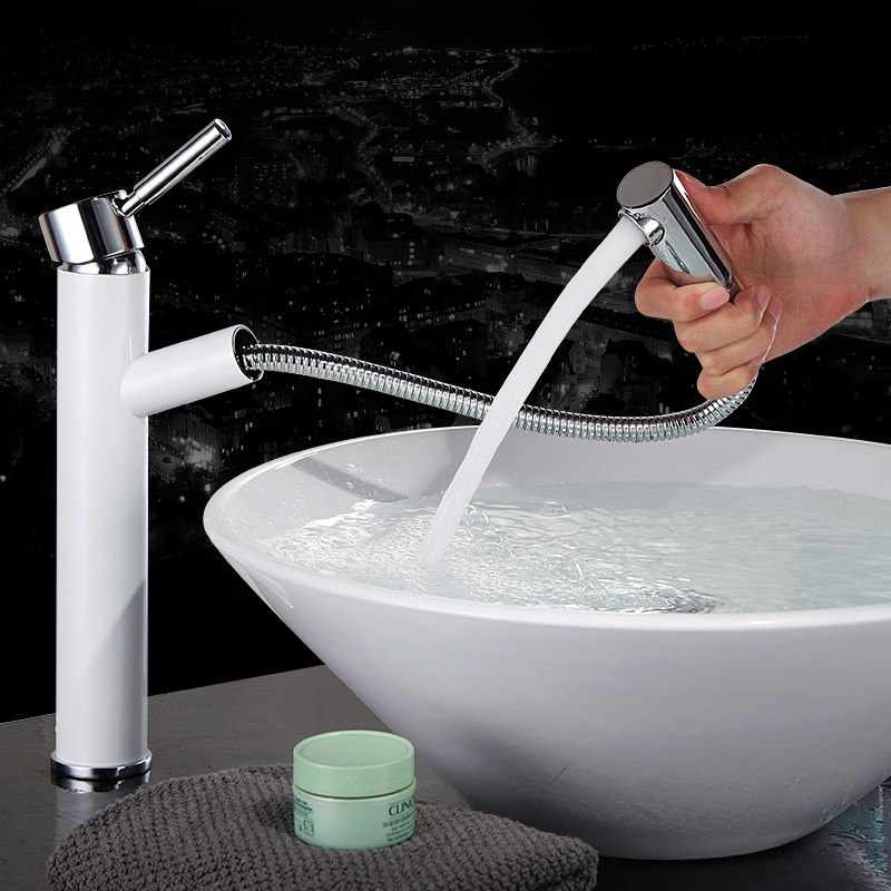 Simple fashion faucet all copper hot and cold pull-out washbasin faucet upper and lower basin retractable faucet