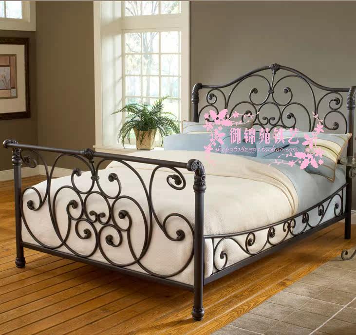 yD580 European Wrought iron bed High-grade iron bed frame Retro double bed 1 8 meters wedding bed Adult princess bed