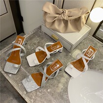 Square head thick heel sandals 2021 summer clip cross with fairy outside wear high heel female sandals 667-3