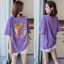 Half-sleeve t-shirt female summer thin section 2022 new European Station Eurogoods Design Feeling Crowdsourced Graffiti Purple Blouse