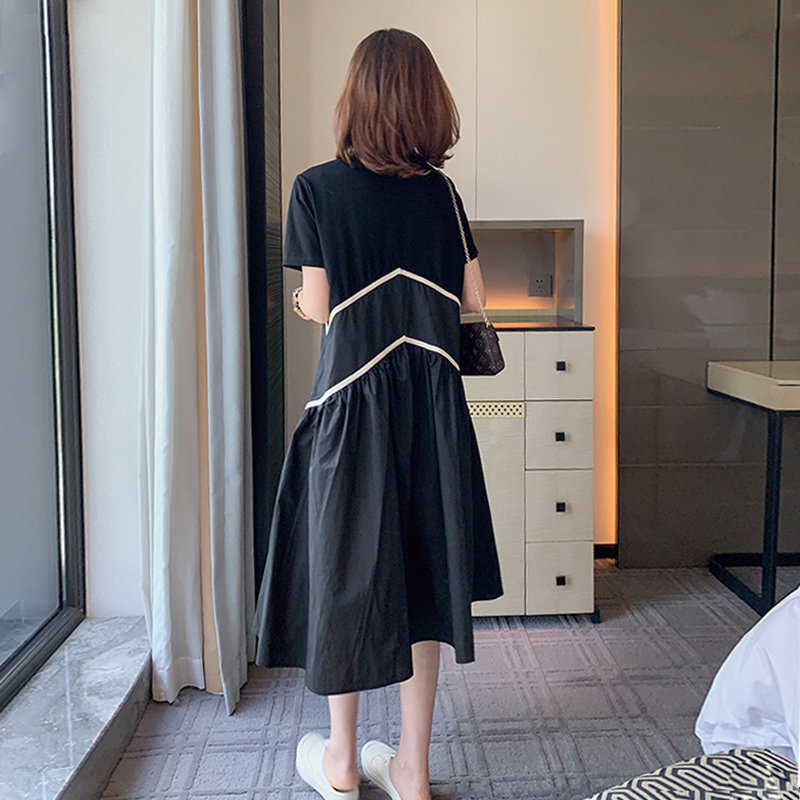 Black Ocean Dress Women Summer 2022 New European Station European Goods Tide Loot SLIM LONG VERSION CASUAL A CHARACTER T-SHIRT DRESS