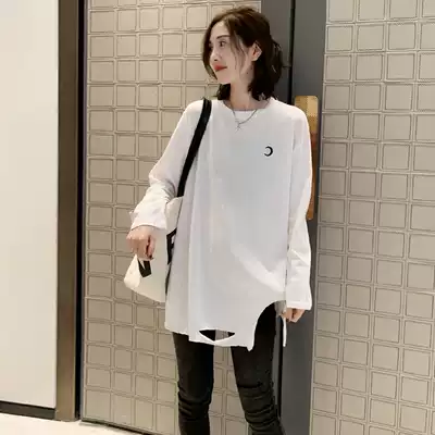 European Station Spring and Autumn 2021 New European T-shirt female white base shirt Joker loose long sleeve foreign style coat tide