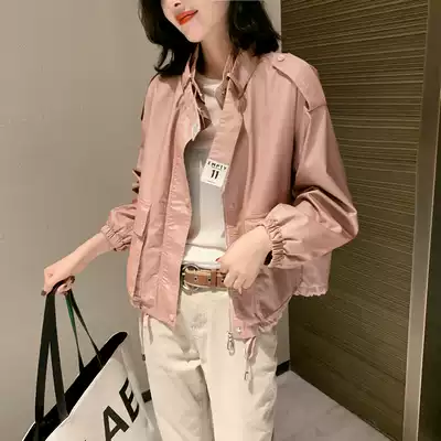 European station spring and autumn 2021 New European women short coat coat loose wear Korean leather jacket tide