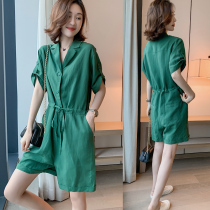 European Station Summer 2022 New European Goods Slim Subconjoined Shorts Suit Green Tooling Conjoined Pants Woman