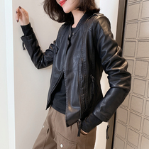 European station spring and autumn 2021 new European womens fashion small leather clothes womens short motorcycle leather jacket jacket tide