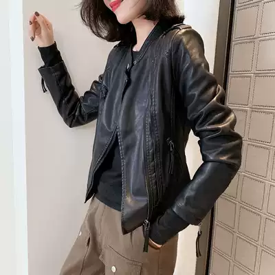 European station spring and autumn 2021 New European women's fashion small leather clothing women's short motorcycle leather jacket coat tide