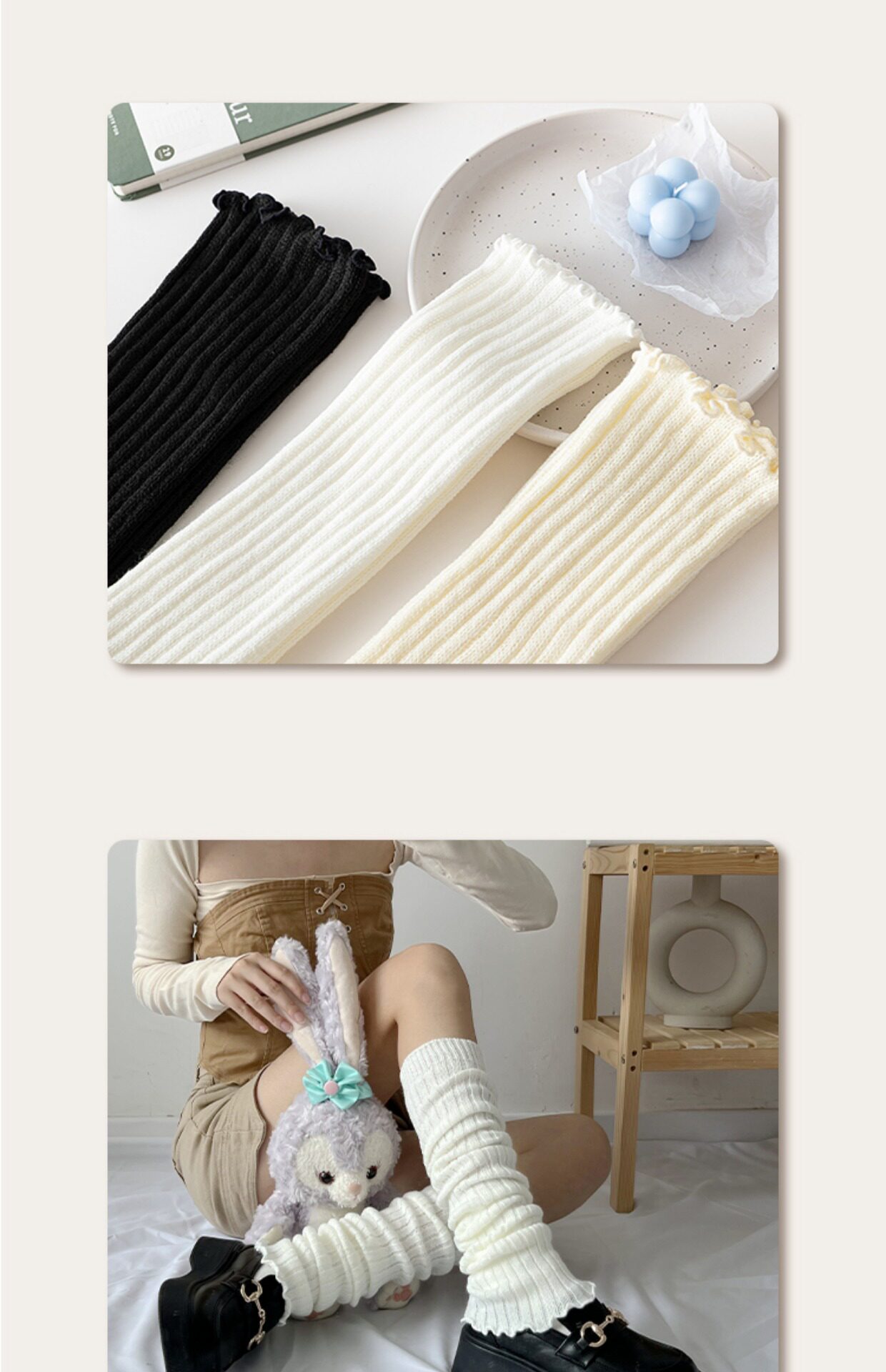 白色jk袜子女中筒袜保暖针织袜套秋冬日系堆堆袜亚文化小腿套辣妹详情18