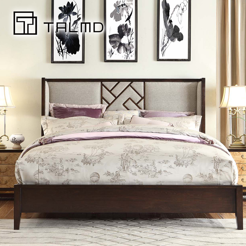 TALMD Tumai furniture new Chinese solid wood cloth art double bed master bedroom with new room bed 1 5 1 8 m customizable